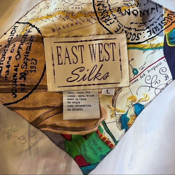 Vintage East West 100% Silk Printed Jogger Set Jacket Drawstring Pants Size L - Picture 15 of 15